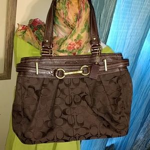 AUTH COACH BROWN CANVAS LEATHER PURSE